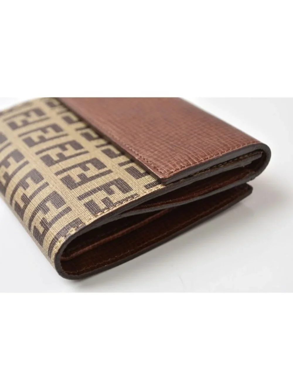 Fendi Wallet Bifold Fold Zucca Pattern Beige Brown